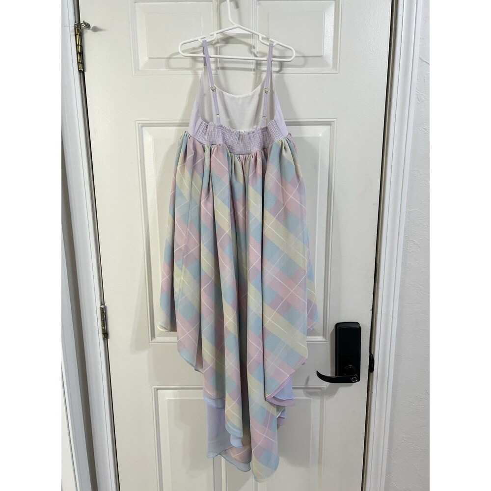 Pleiades Girls Size 8 Plaid Pastel High Low Chiffon Dress! - Picture 2 of 5